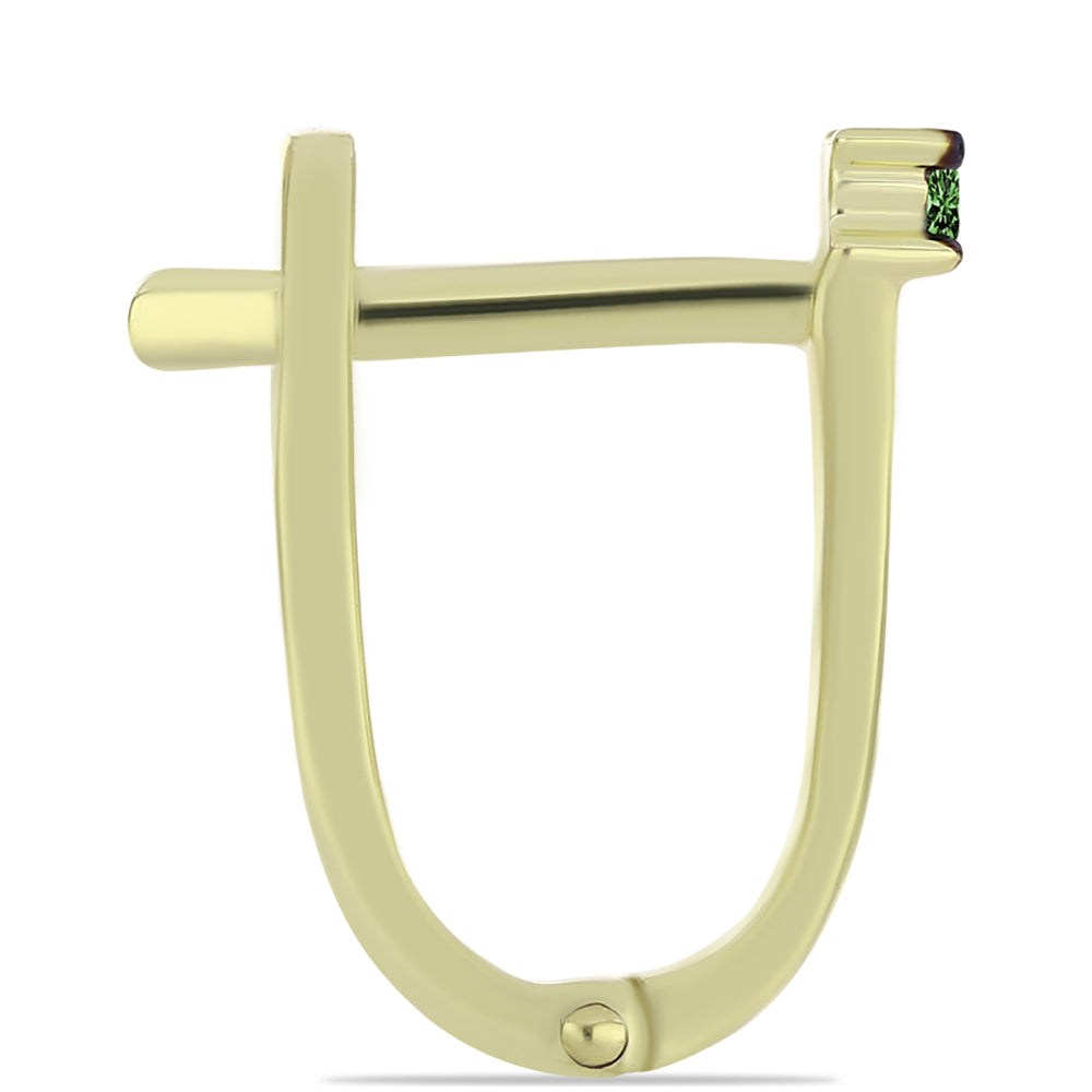 Pendientes de Plata Bañada en Oro con Diamante Verde