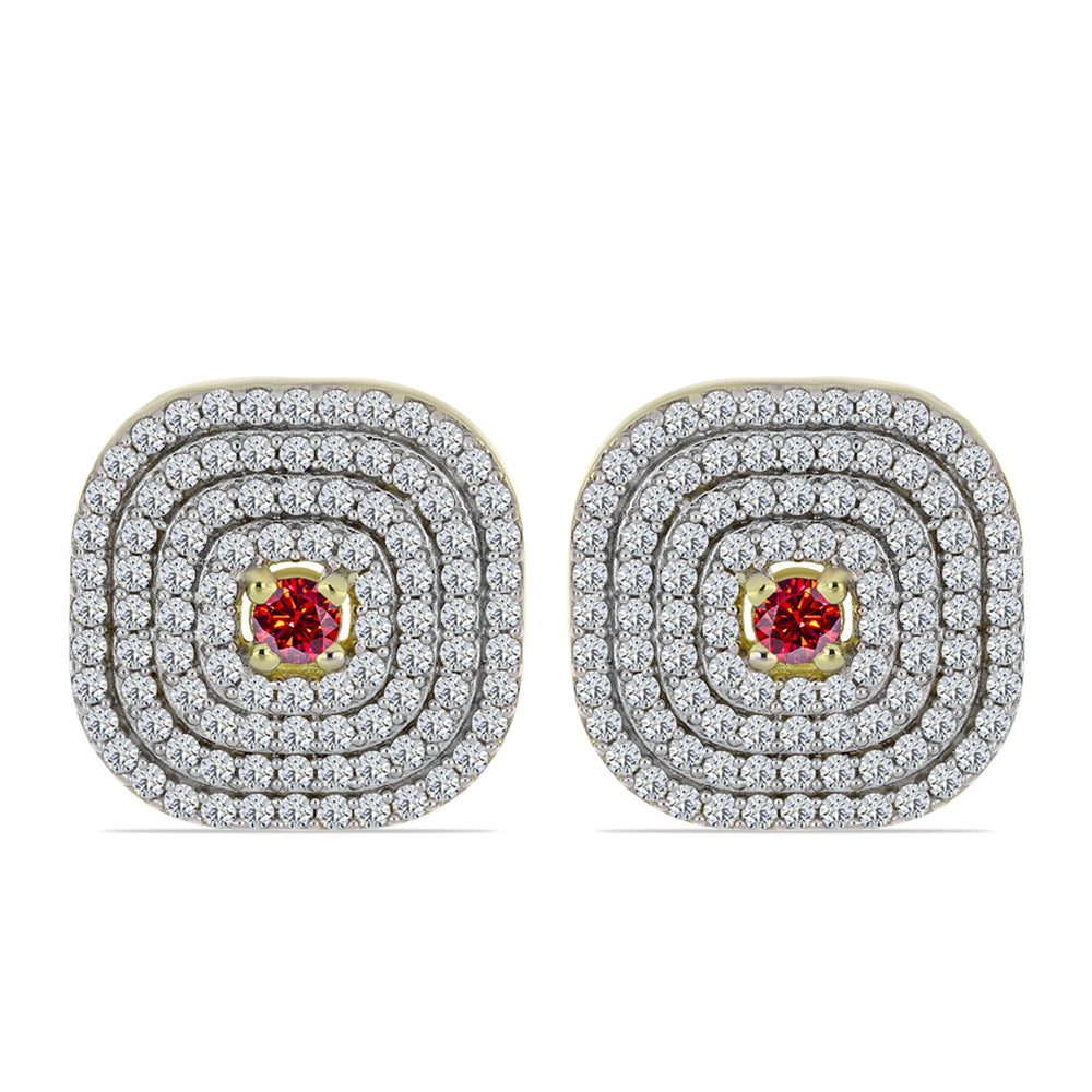 Pendientes de Plata Bañada en Oro con Majestuosa moisanita roja y Topacio Blanco 1 