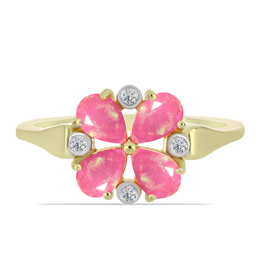 Anillo de Plata Bañada en Oro con Ópalo Rosa Etíope de Lega Dembi y Topacio Blanco