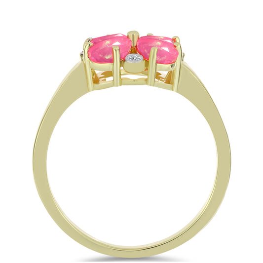 Anillo de Plata Bañada en Oro con Ópalo Rosa Etíope de Lega Dembi y Topacio Blanco