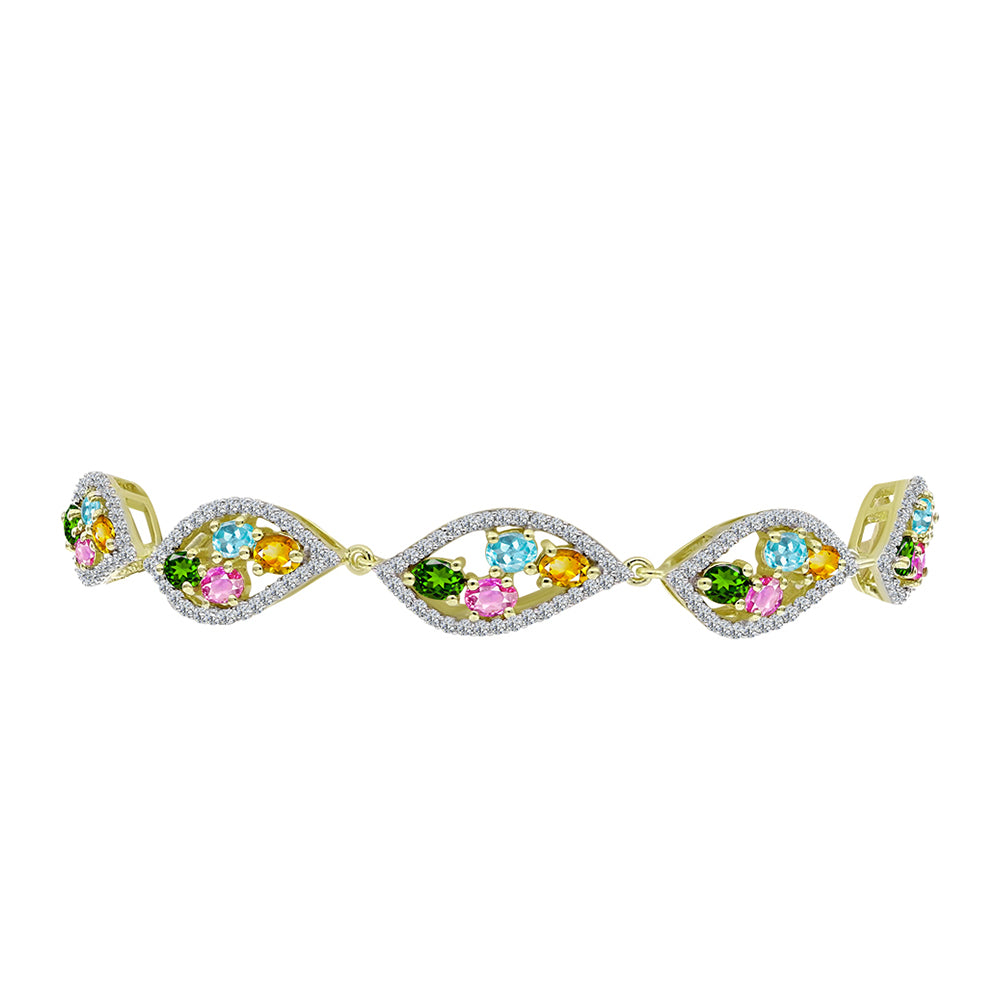 Pulsera de Plata Bañada en Oro con Chakra Turmalina y Topacio Blanco