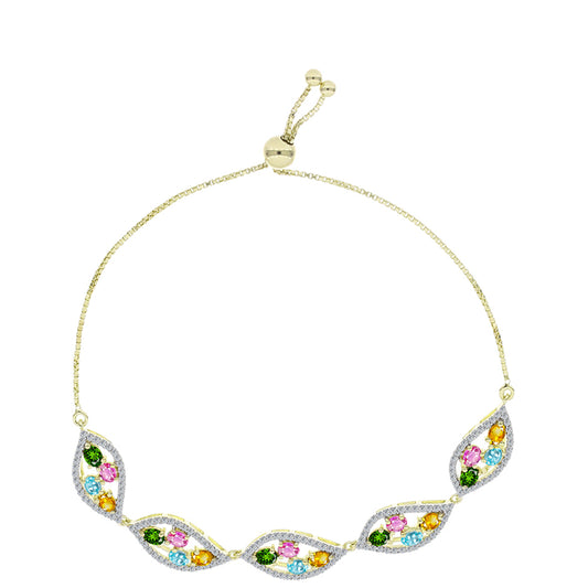 Pulsera de Plata Bañada en Oro con Chakra Turmalina y Topacio Blanco