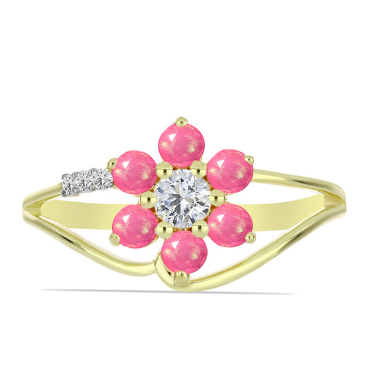 Anillo de Plata Bañada en Oro con Ópalo Rosa Etíope de Lega Dembi y Topacio Blanco