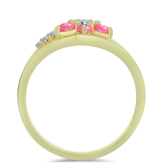 Anillo de Plata Bañada en Oro con Ópalo Rosa Etíope de Lega Dembi y Topacio Blanco