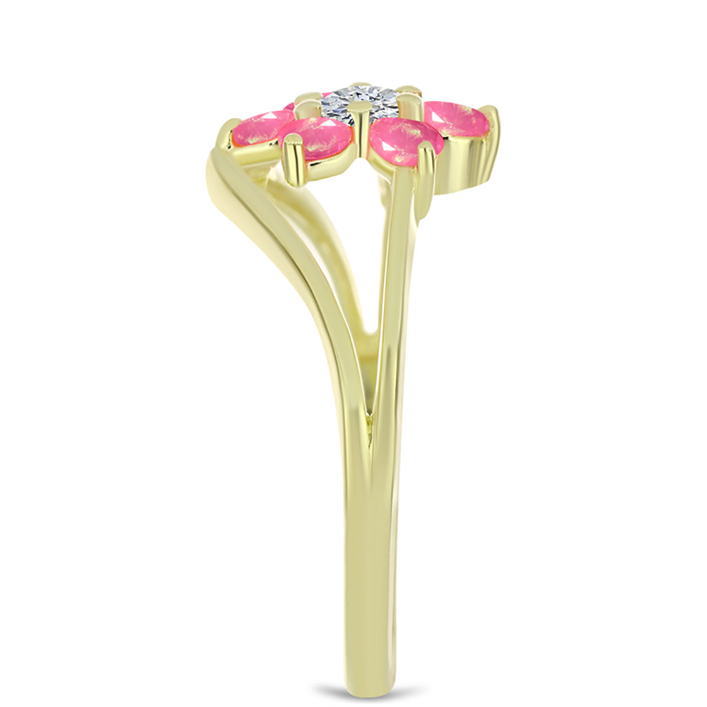 Anillo de Plata Bañada en Oro con Ópalo Rosa Etíope de Lega Dembi y Topacio Blanco 4 