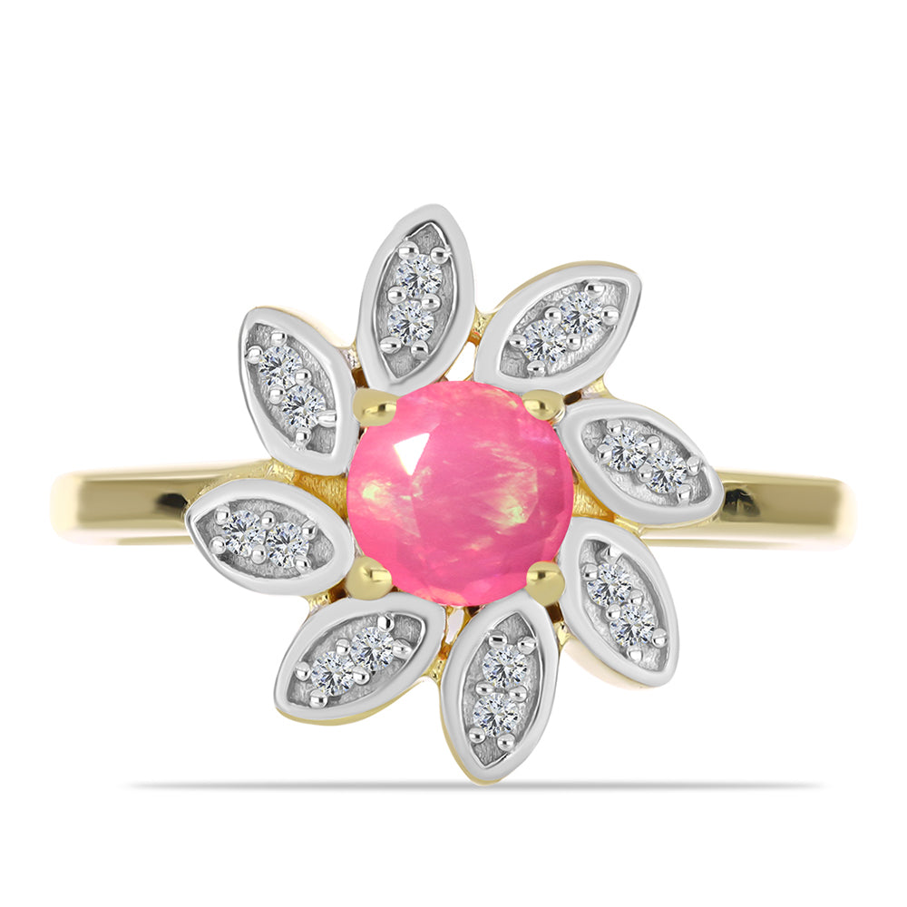 Anillo de Plata Bañada en Oro con Ópalo Rosa Etíope de Lega Dembi y Topacio Blanco