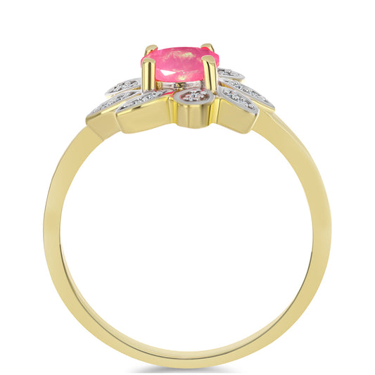 Anillo de Plata Bañada en Oro con Ópalo Rosa Etíope de Lega Dembi y Topacio Blanco