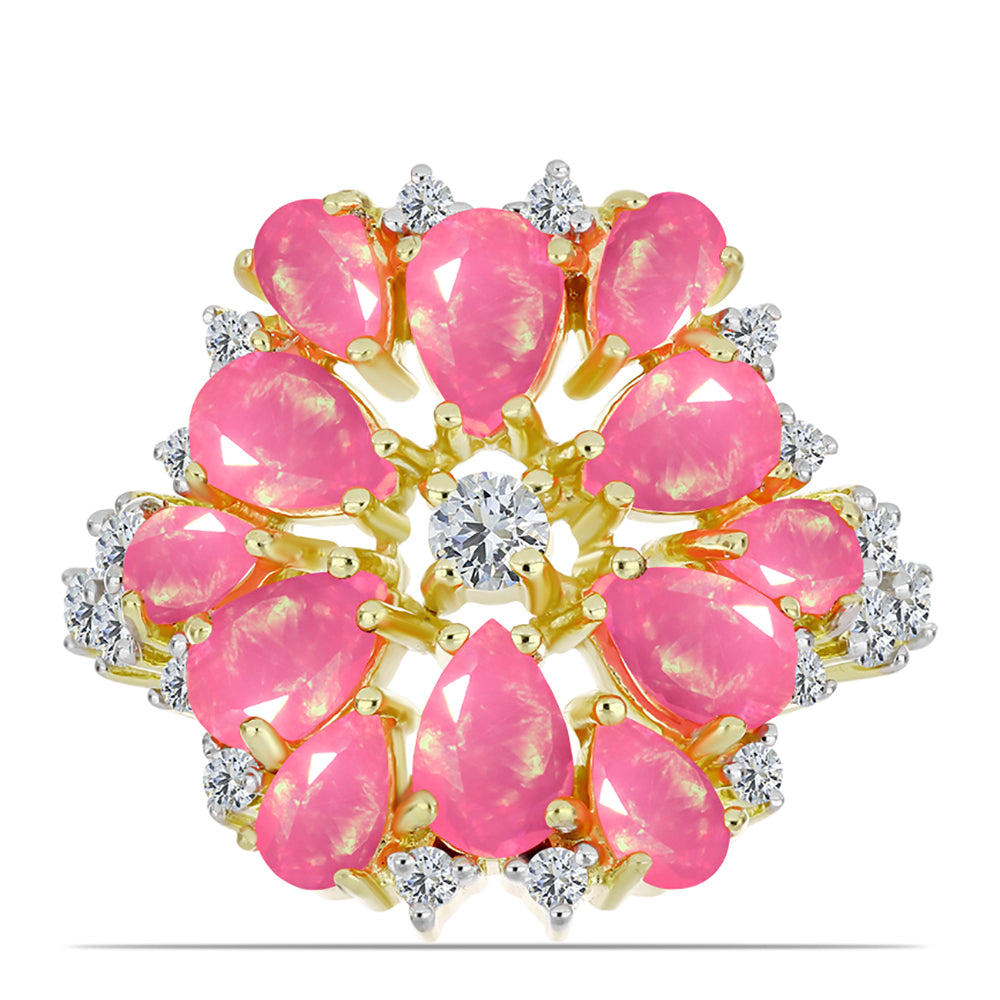 Anillo de Plata Bañada en Oro con Ópalo Rosa Etíope de Lega Dembi y Topacio Blanco 1 