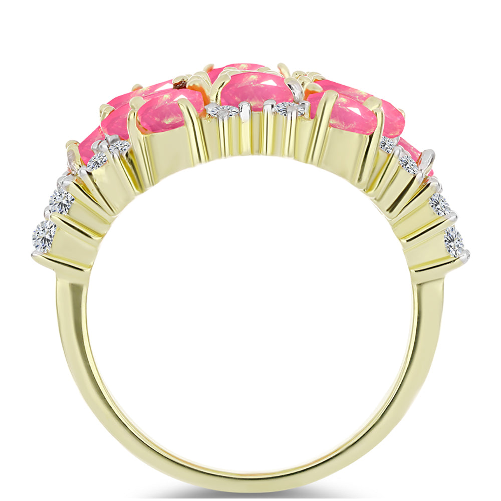 Anillo de Plata Bañada en Oro con Ópalo Rosa Etíope de Lega Dembi y Topacio Blanco