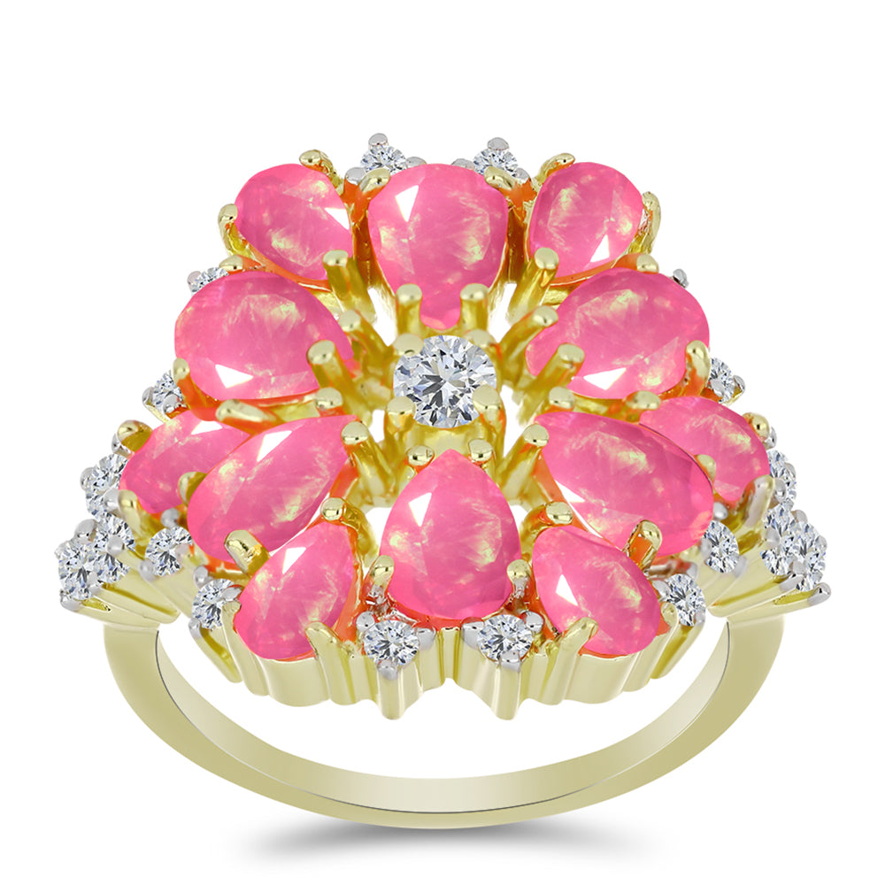 Anillo de Plata Bañada en Oro con Ópalo Rosa Etíope de Lega Dembi y Topacio Blanco 3 