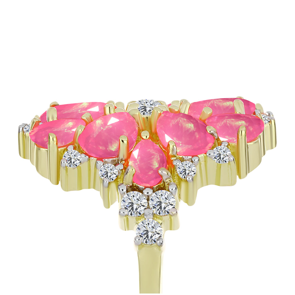 Anillo de Plata Bañada en Oro con Ópalo Rosa Etíope de Lega Dembi y Topacio Blanco 4 