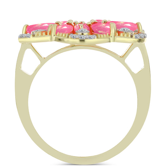 Anillo de Plata Bañada en Oro con Ópalo Rosa Etíope de Lega Dembi y Topacio Blanco