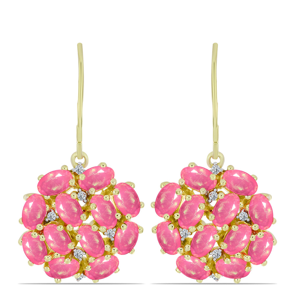 Pendientes de Plata Bañada en Oro con Ópalo Rosa Etíope de Lega Dembi y Topacio Blanco 1 