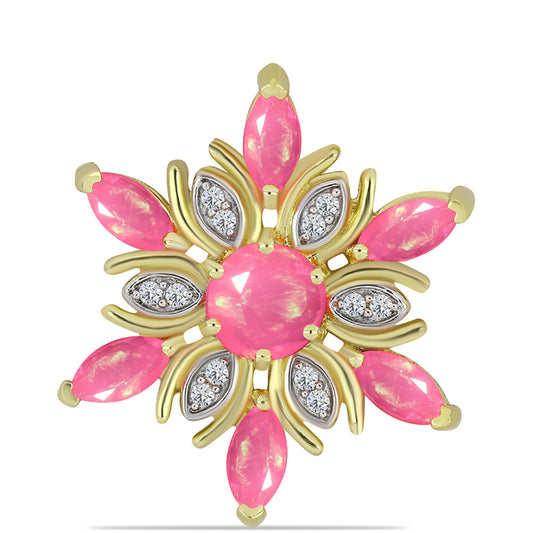 Colgante de Plata Bañada en Oro con Ópalo Rosa Etíope de Lega Dembi y Topacio Blanco