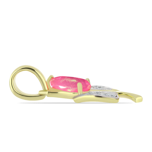 Colgante de Plata Bañada en Oro con Ópalo Rosa Etíope de Lega Dembi y Topacio Blanco