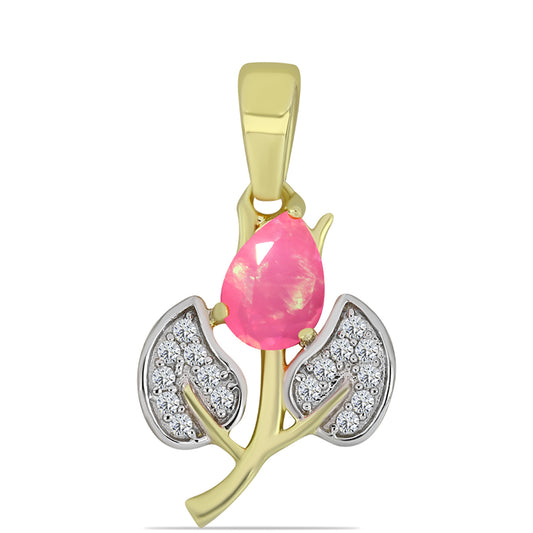 Colgante de Plata Bañada en Oro con Ópalo Rosa Etíope de Lega Dembi y Topacio Blanco