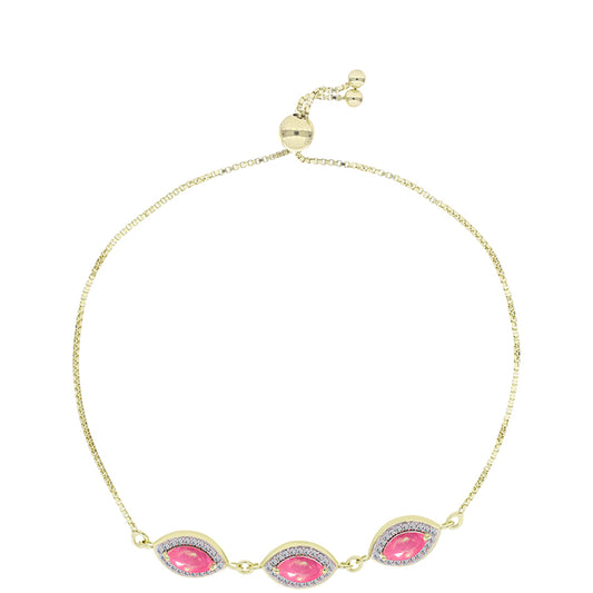 Pulsera de Plata Bañada en Oro con Ópalo Rosa Etíope de Lega Dembi y Topacio Blanco