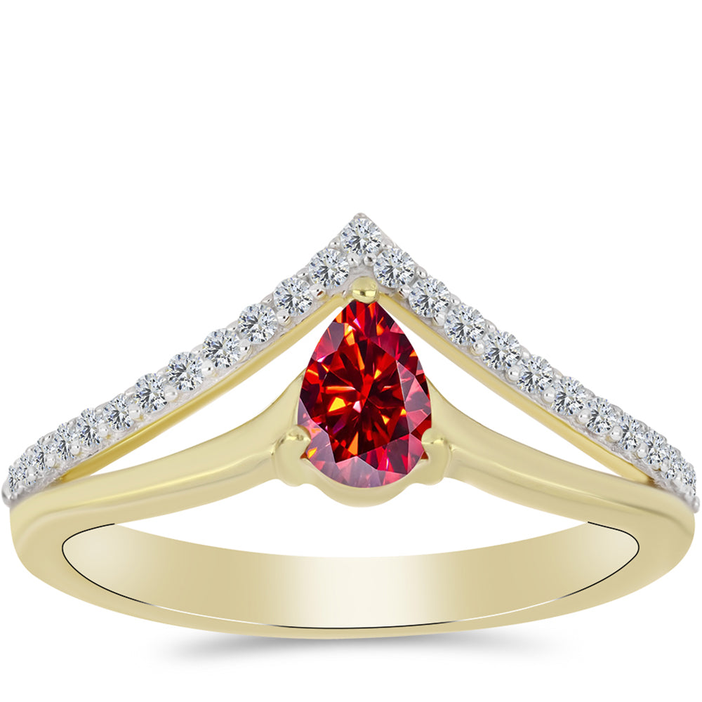 Anillo de Plata Bañada en Oro con Majestuosa moisanita roja y Topacio Blanco 3 