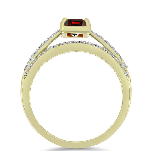 Conjunto de Plata Bañada en Oro con Majestuosa moisanita roja y Topacio Blanco ( Anillo )