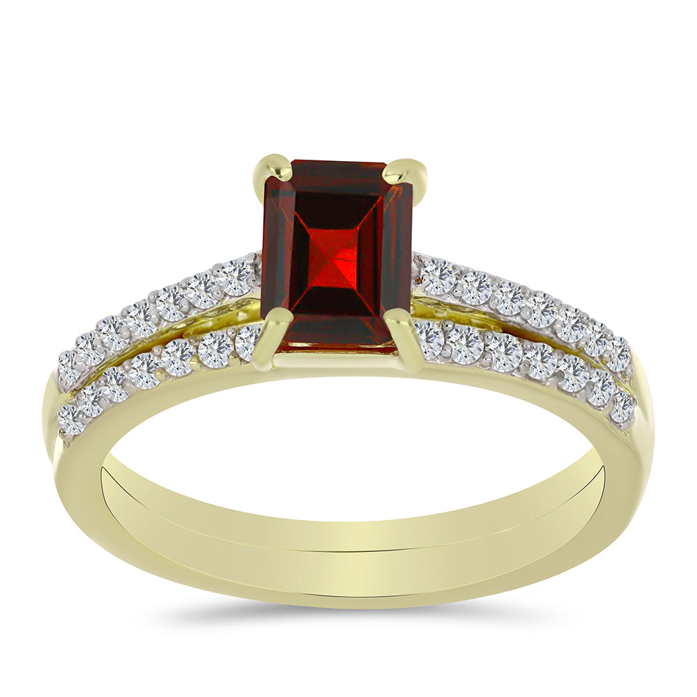 Conjunto de Plata Bañada en Oro con Majestuosa moisanita roja y Topacio Blanco ( Anillo )