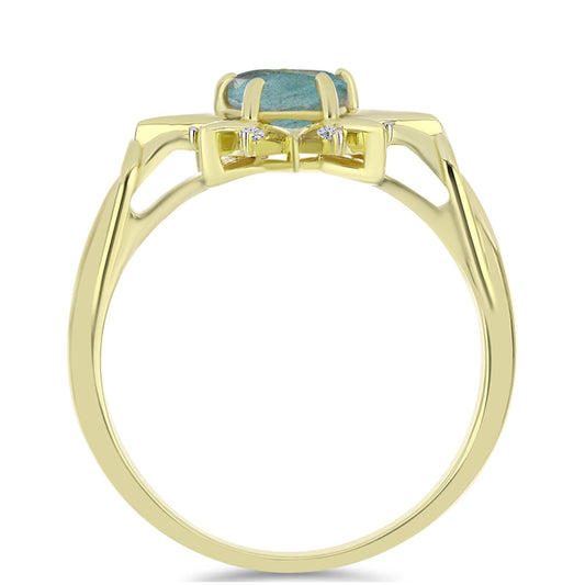 Anillo de Plata Bañada en Oro con Labradorita y Topacio Blanco