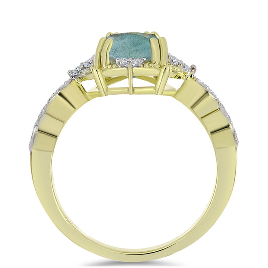 Anillo de Plata Bañada en Oro con Labradorita y Topacio Blanco