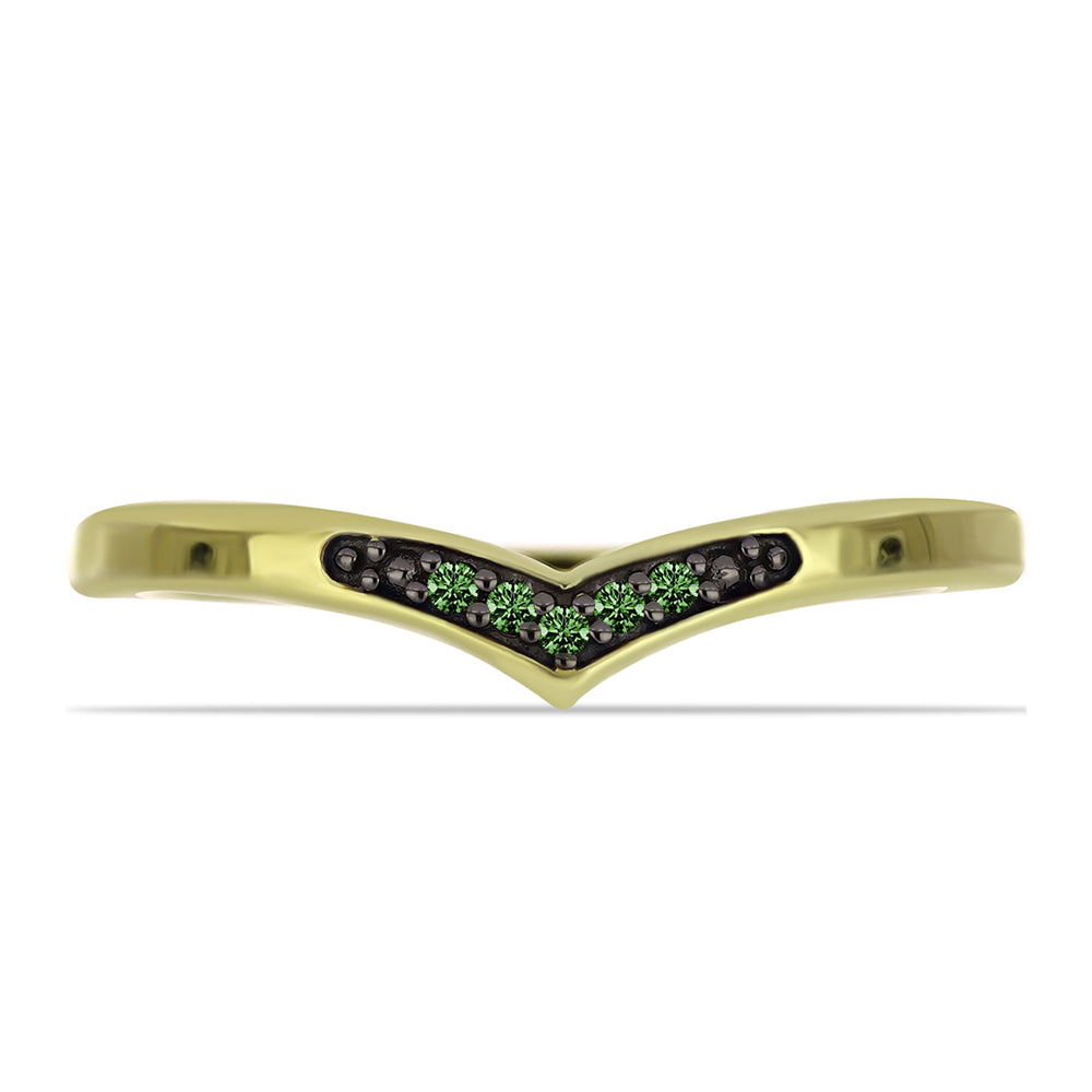 Anillo de Plata Bañada en Oro con Diamante Verde 1 