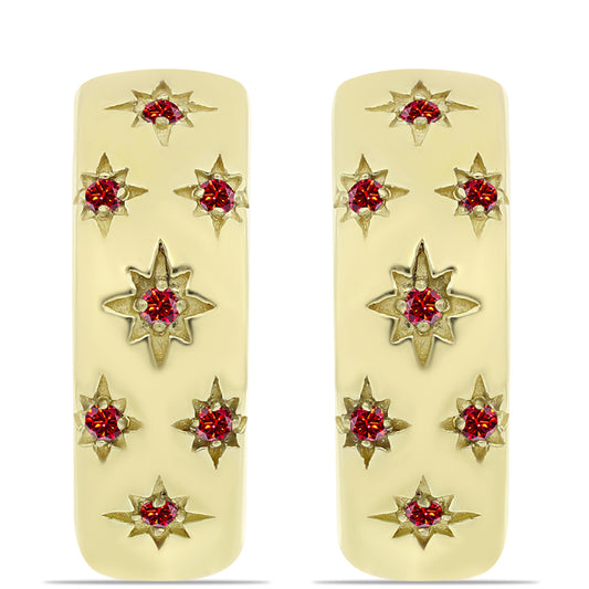 Pendientes de Plata Bañada en Oro con Majestuosa moisanita roja