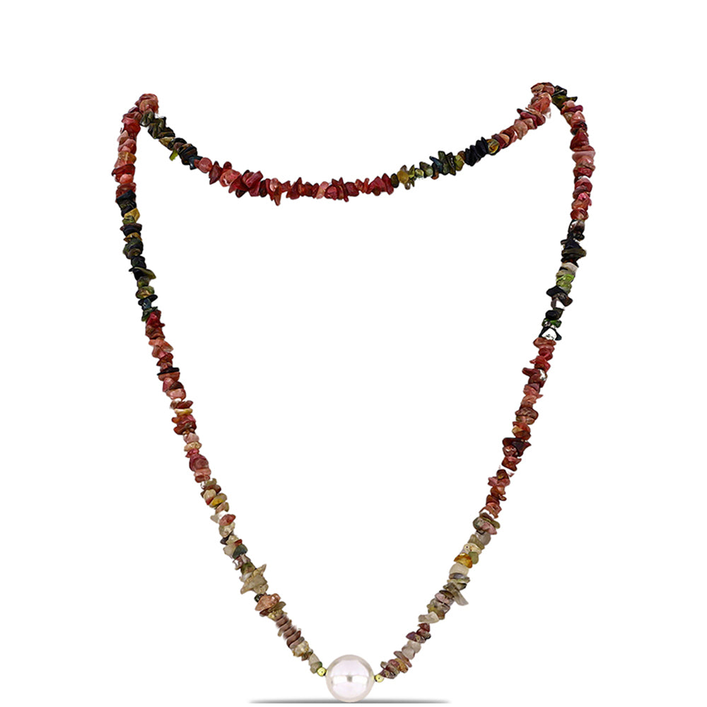 Collar de Plata Bañada en Oro con Chakra Turmalina y Perla de Agua Dulce 1 