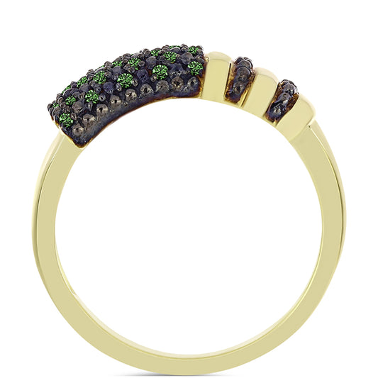 Anillo de Plata Bañada en Oro con Diamante Verde