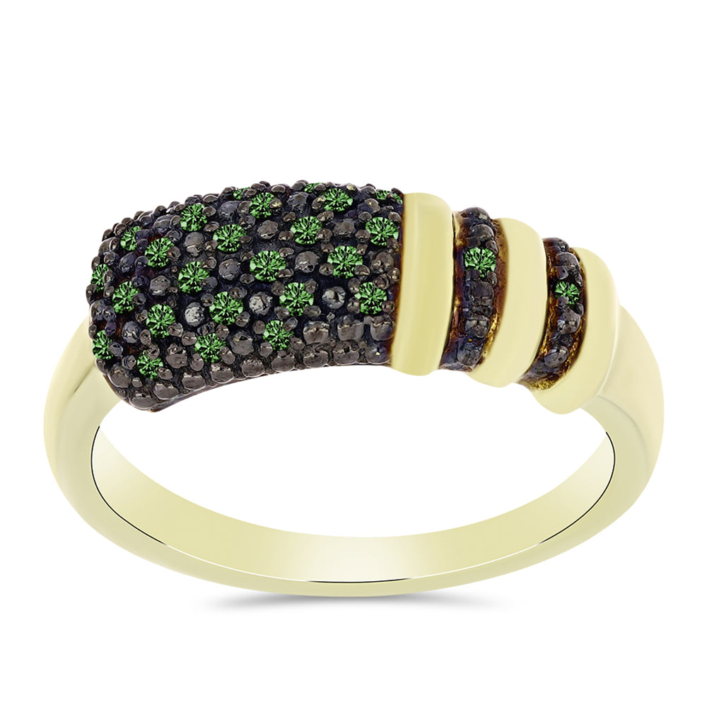 Anillo de Plata Bañada en Oro con Diamante Verde