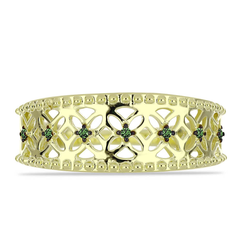 Anillo de Plata Bañada en Oro con Diamante Verde 1 