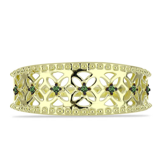 Anillo de Plata Bañada en Oro con Diamante Verde