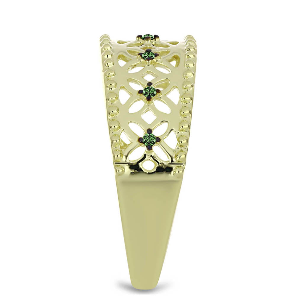 Anillo de Plata Bañada en Oro con Diamante Verde 4 