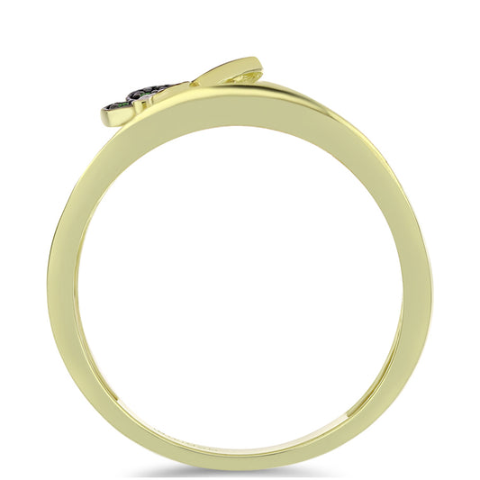 Anillo de Plata Bañada en Oro con Diamante Verde y Diamante blanco