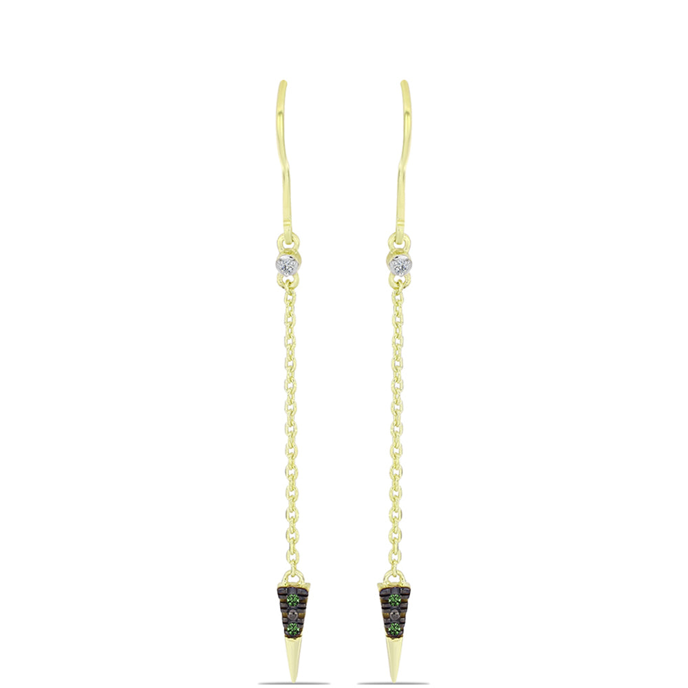 Pendientes de Plata Bañada en Oro con Diamante Verde y Diamante blanco 1 