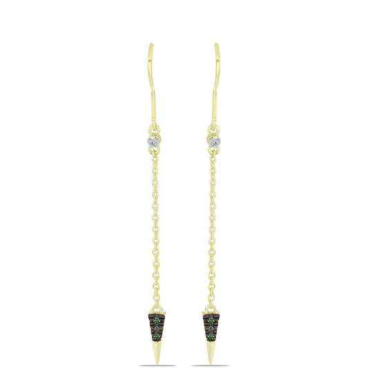 Pendientes de Plata Bañada en Oro con Diamante Verde y Diamante blanco