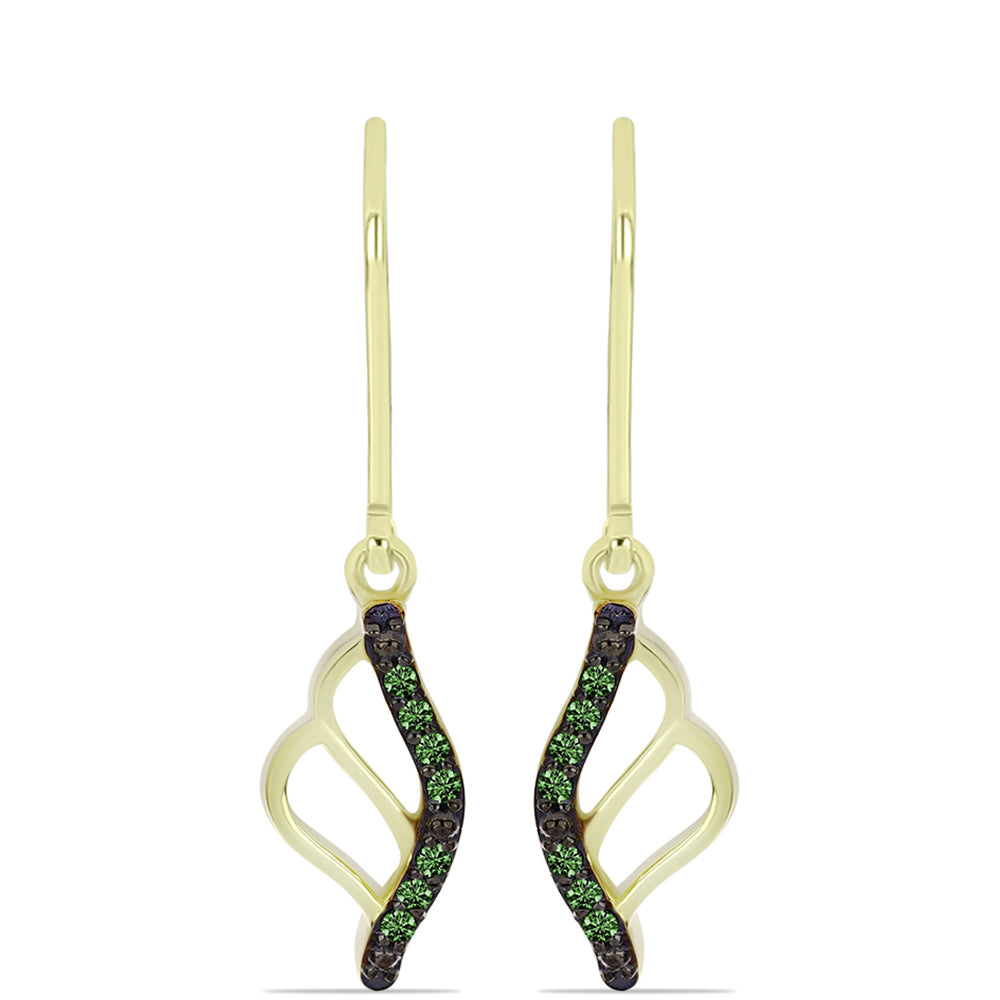 Pendientes de Plata Bañada en Oro con Diamante Verde