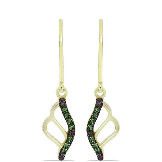 Pendientes de Plata Bañada en Oro con Diamante Verde