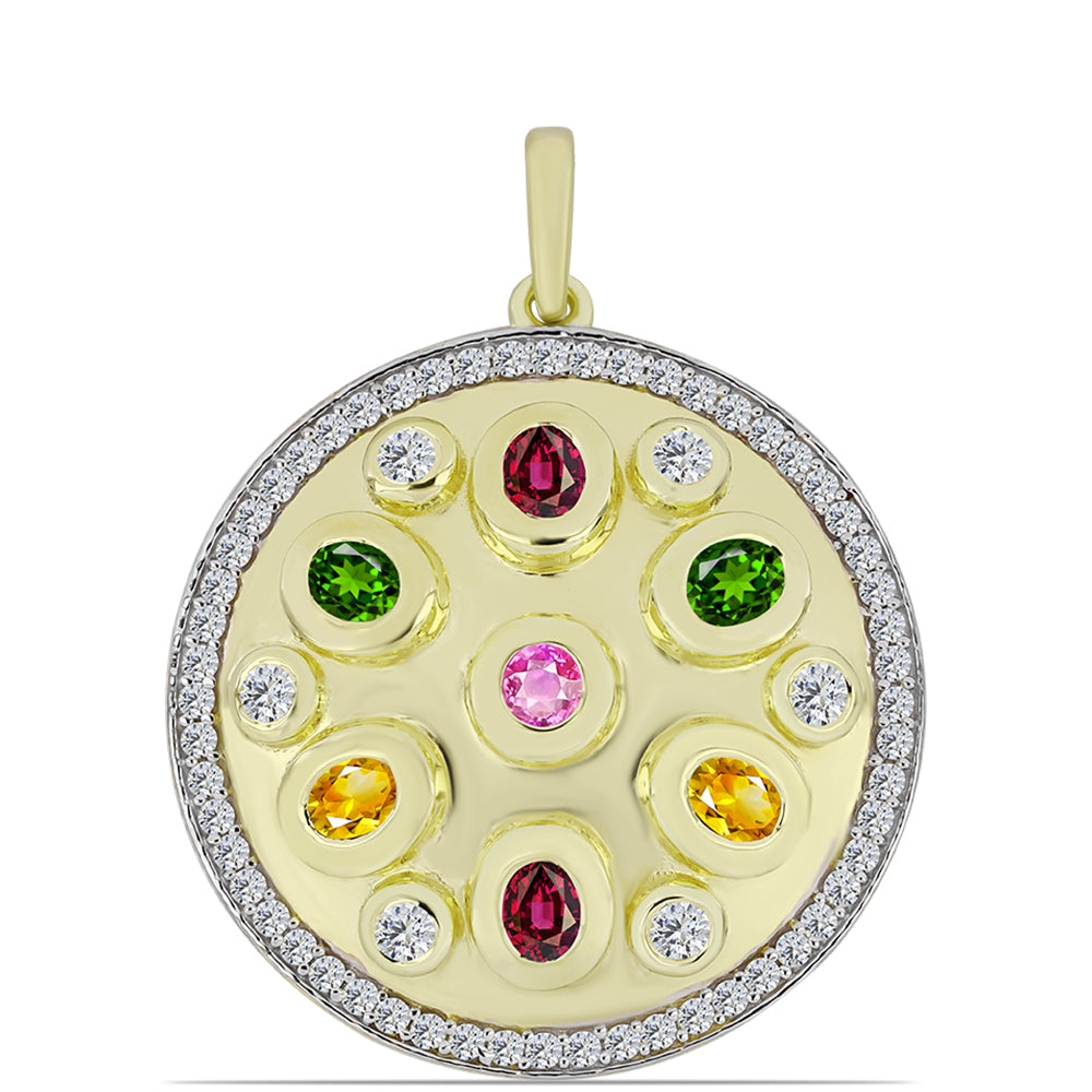 Colgante de Plata Bañada en Oro con Chakra Turmalina y Topacio Blanco 1 