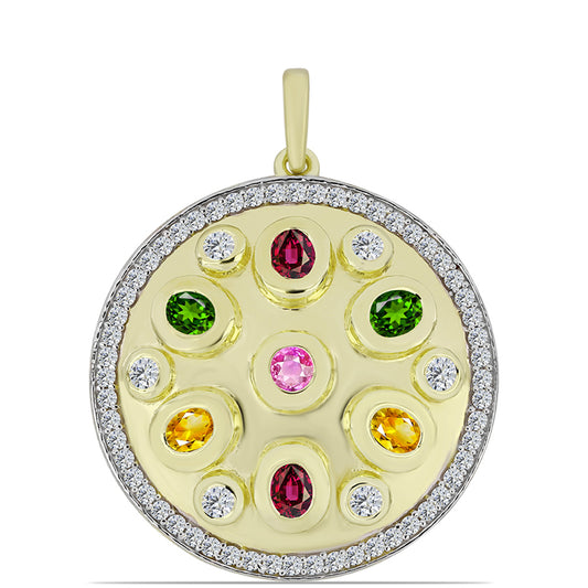 Colgante de Plata Bañada en Oro con Chakra Turmalina y Topacio Blanco