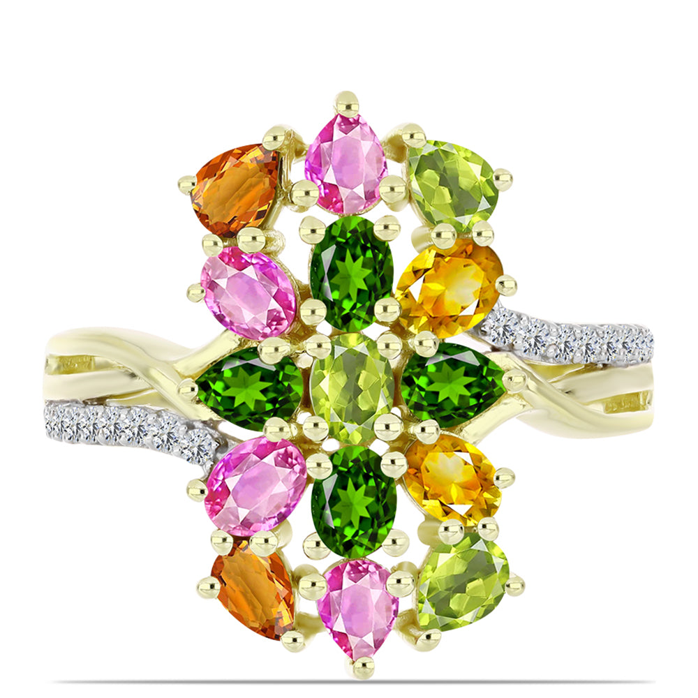 Anillo de Plata Bañada en Oro con Chakra Turmalina y Topacio Blanco 1 