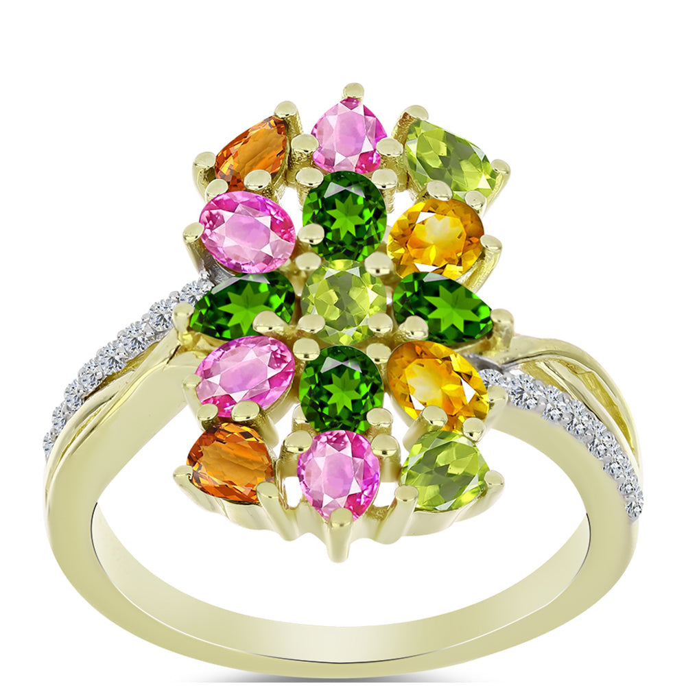 Anillo de Plata Bañada en Oro con Chakra Turmalina y Topacio Blanco