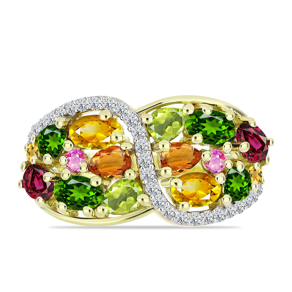 Anillo de Plata Bañada en Oro con Chakra Turmalina y Topacio Blanco