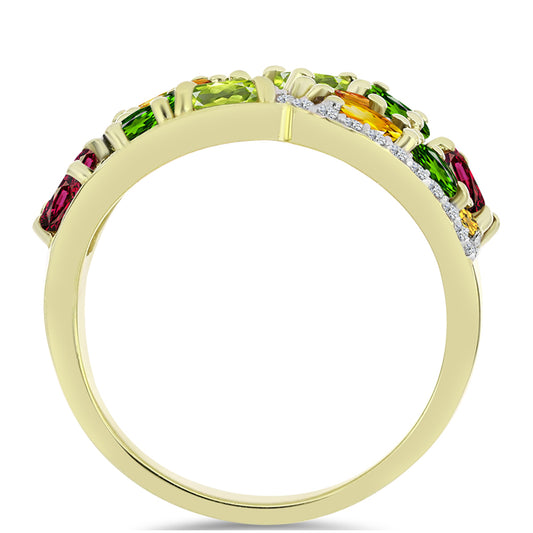 Anillo de Plata Bañada en Oro con Chakra Turmalina y Topacio Blanco