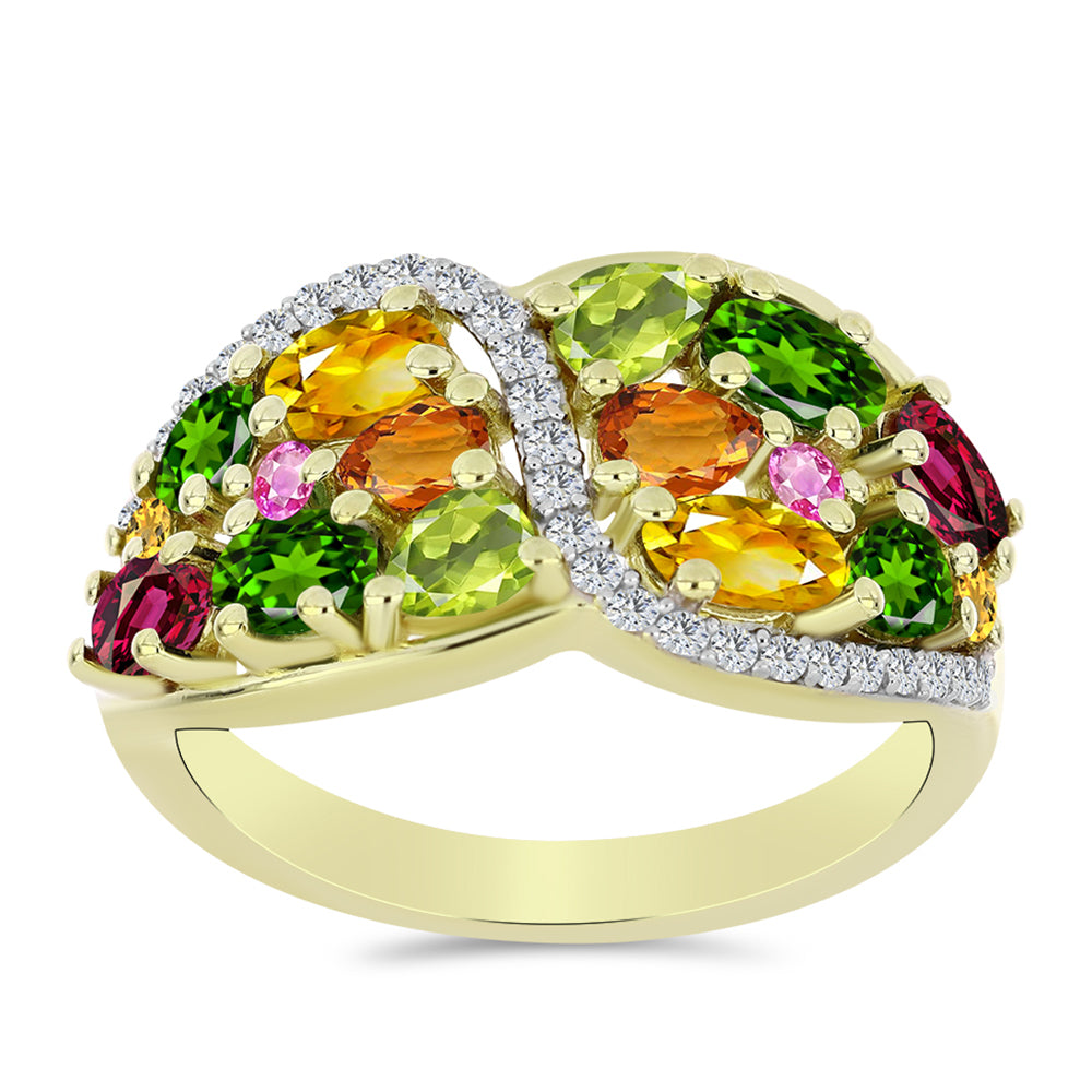 Anillo de Plata Bañada en Oro con Chakra Turmalina y Topacio Blanco 3 