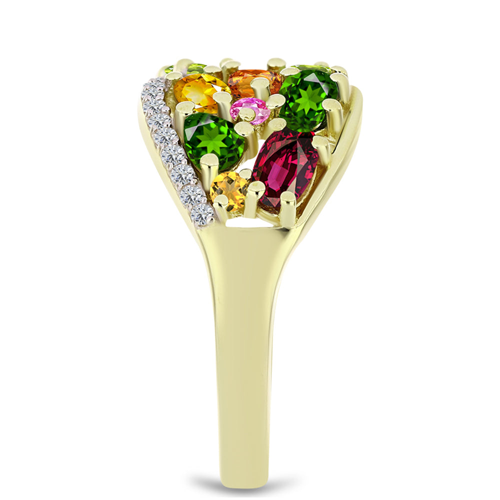 Anillo de Plata Bañada en Oro con Chakra Turmalina y Topacio Blanco 4 