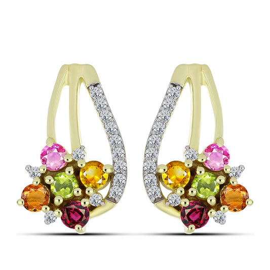 Pendientes de Plata Bañada en Oro con Chakra Turmalina y Topacio Blanco