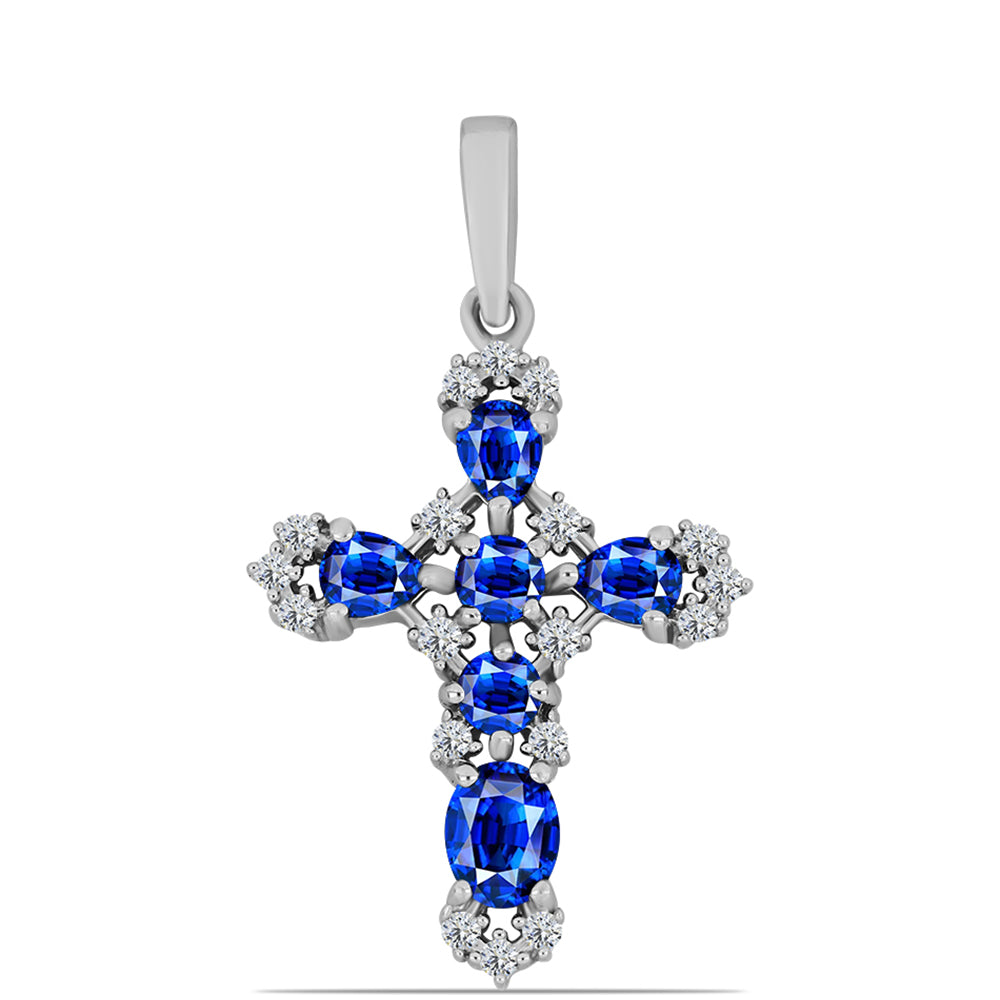 Cruz Colgante de Plata con Zafiro Azul Australiano y Topacio Blanco 1 