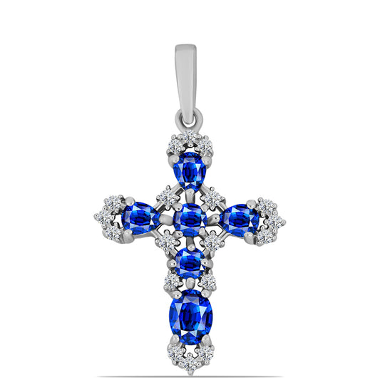Cruz Colgante de Plata con Zafiro Azul Australiano y Topacio Blanco